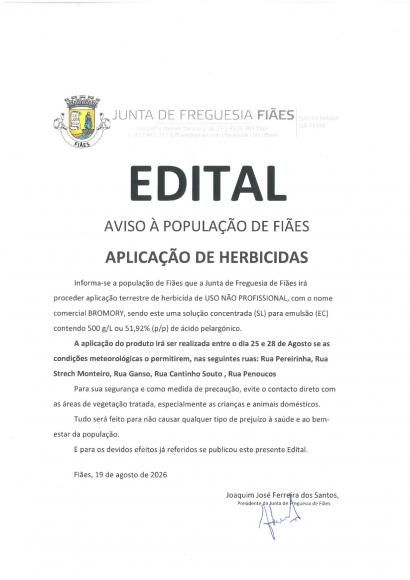 Aviso &agrave; popula&ccedil;&atilde;o de Fi&atilde;es , Aplica&ccedil;&atilde;o de Herbicidas